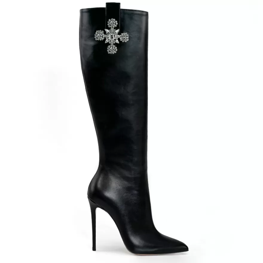 SHARLENE CALZATURE Boots-Black Leather Boot - Cod. 35916