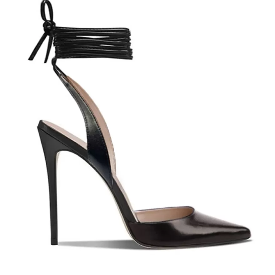 SHARLENE CALZATURE Sandals-Black Leather Lace-Up Sandal - Cod. 18332