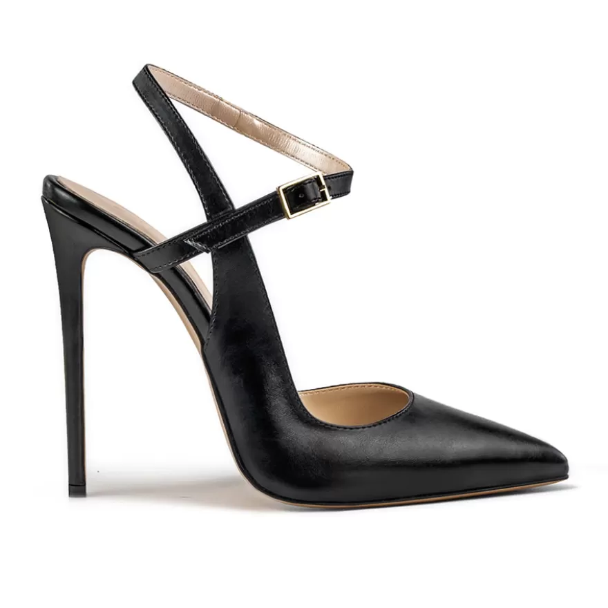 SHARLENE CALZATURE Sandals-Black Leather Slingback Decollete - Cod. 29295 Nero