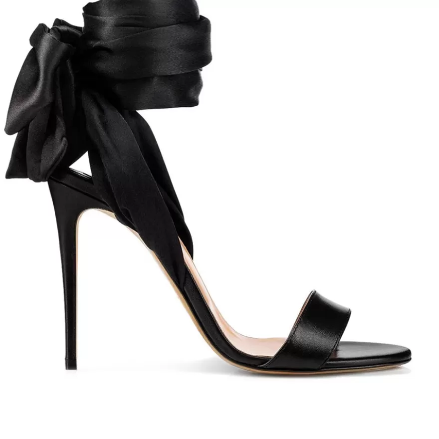 SHARLENE CALZATURE Sandals-Black Leather/Satin Sandal - Cod. 40051