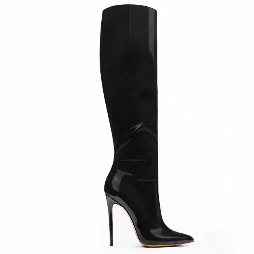 SHARLENE CALZATURE Boots-Black Patent Leather Boot - Cod. 34855 Nero