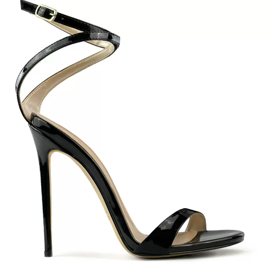 SHARLENE CALZATURE Sandals-Black Patent Leather Slingback Sandal - Cod. 41413 Nero