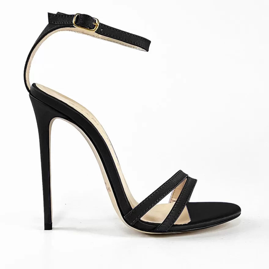 SHARLENE CALZATURE Sandals-Black Satin Sandal - Cod. 32935 Nero