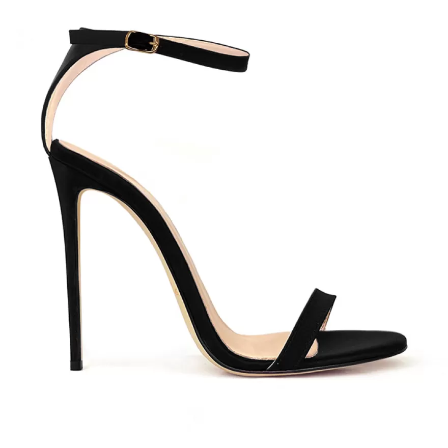 SHARLENE CALZATURE Sandals-Black Satin Sandal - Cod. 30499 Nero