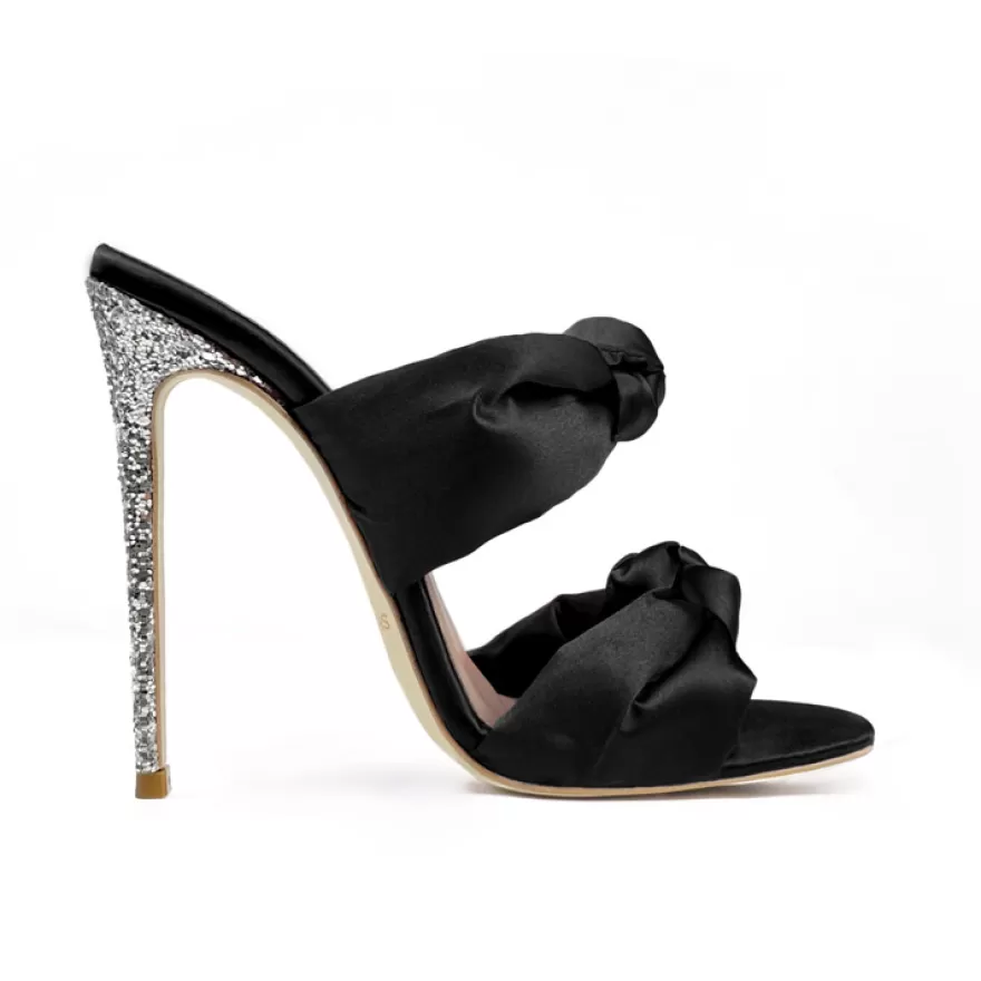 SHARLENE CALZATURE Sandals-Black Satin/Glitter Knot Sandal - Cod. 31683 Nero