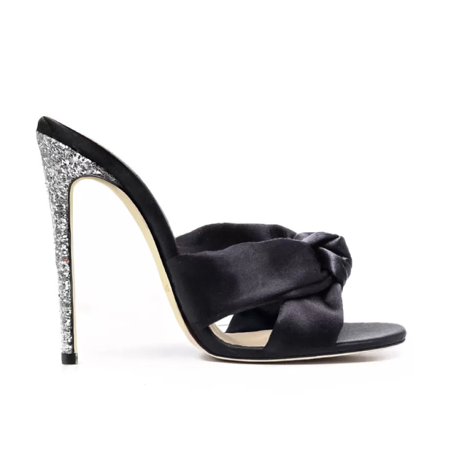 SHARLENE CALZATURE Sandals-Black Satin/Glitter Knot Sandal - Cod. 29364 Nero