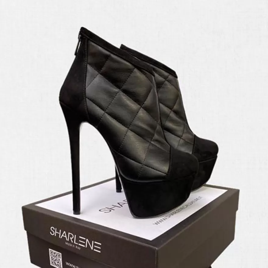 SHARLENE CALZATURE Tronchetti-Black Suede / Quilted Ankle Boot - Cod. 30312