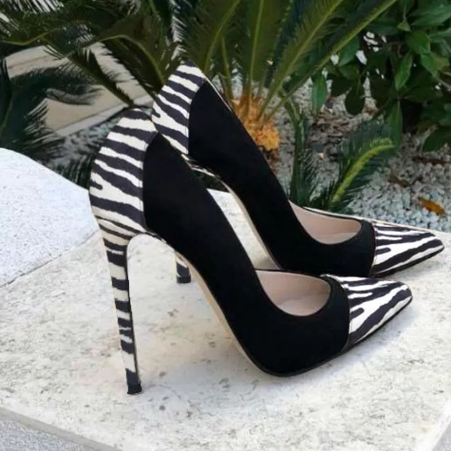 SHARLENE CALZATURE Decollete-Black Suede/ Zebra Print Pump - Cod. 21672