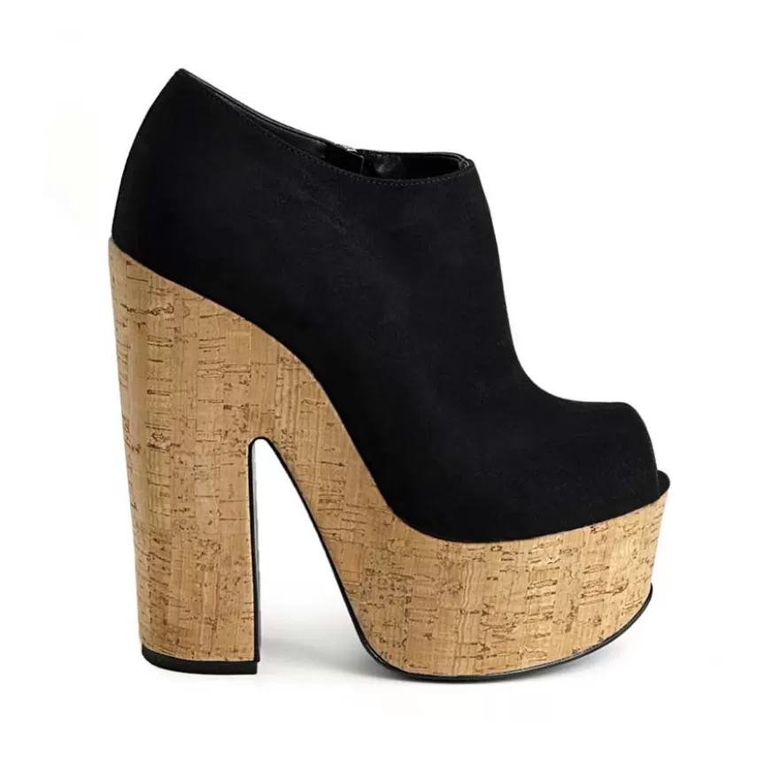 SHARLENE CALZATURE Polacchetti-Black Suede/Cork Wedge - Cod. 17747 Nero