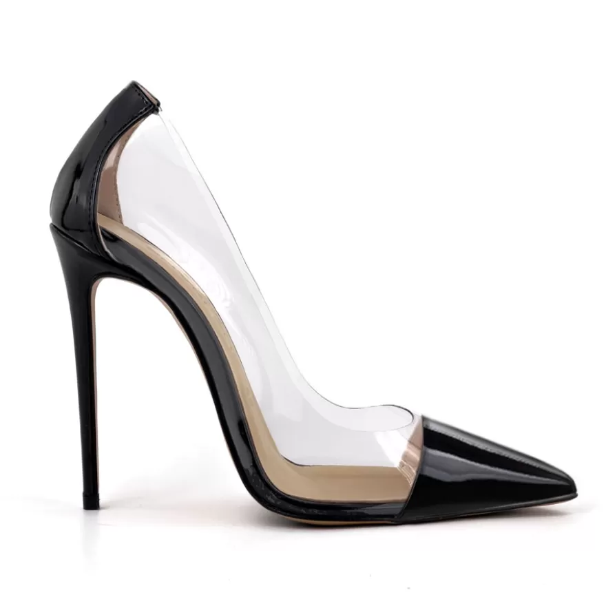 SHARLENE CALZATURE Decollete-Black/ Transparent Patent Leather Pumps - Cod. 40034 Nero