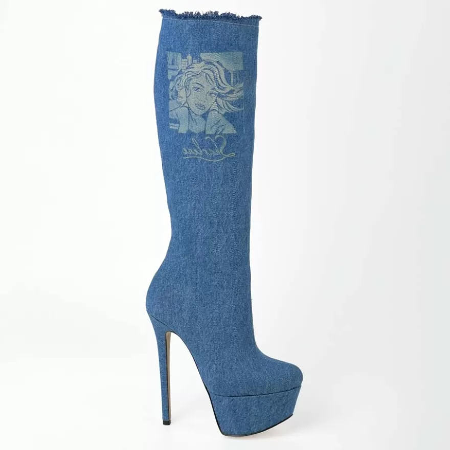 SHARLENE CALZATURE Boots-Blue Denim Boot/ Sharlene Print - Cod. 40109