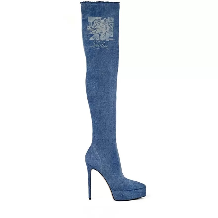 SHARLENE CALZATURE Boots-Blue Denim Stretch Boot/ Sharlene Print - Cod. 40112