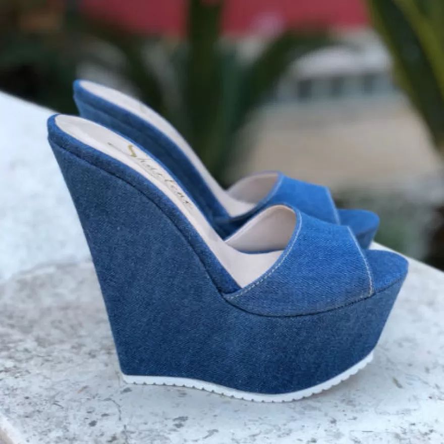 SHARLENE CALZATURE Zeppe-Blue Jeans Sabot Wedge - Cod. 19928