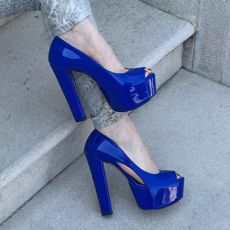 SHARLENE CALZATURE Decollete-Blue Patent Leather Decollete - Code 9770