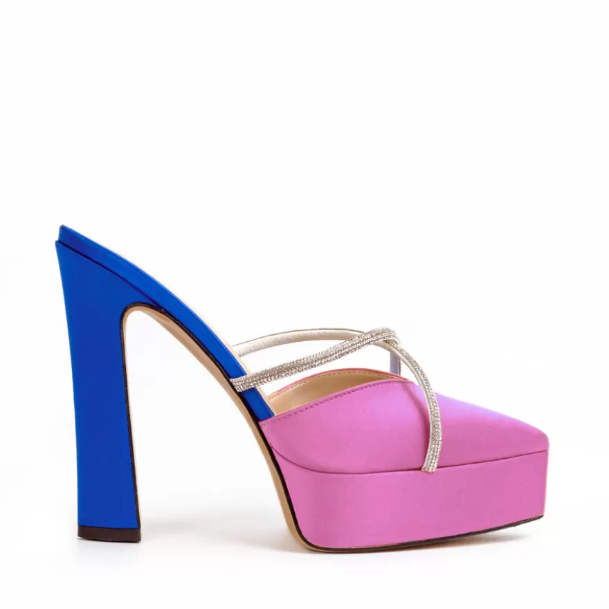 SHARLENE CALZATURE Sandals-Blueette/ Pink Satin Sandal - Cod. 40165 Bluette/Rosa