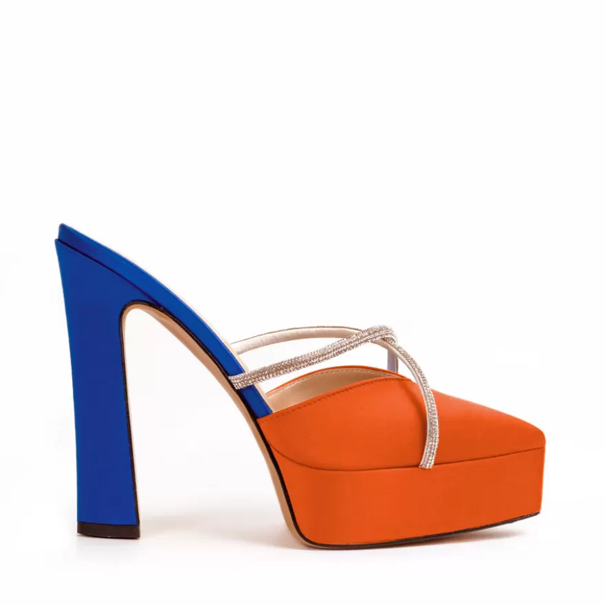 SHARLENE CALZATURE Sandals-Blueette/Orange Satin Sandal - Cod. 40172 Bluette/Arancio