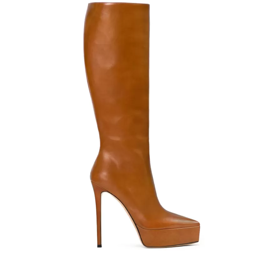 SHARLENE CALZATURE Boots-Cognac Leather Boot - Cod. 39245