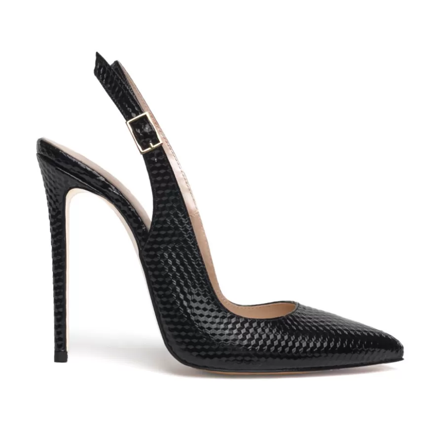 SHARLENE CALZATURE Decollete-Decollete Slingback Black Patent Leather Cube - Cod. 27438 Nero