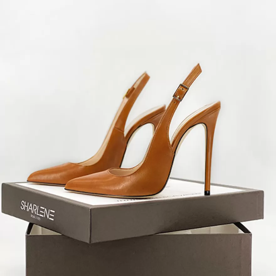 SHARLENE CALZATURE Decollete-Decollete Slingback Leather - Cod. 31760 Cognac