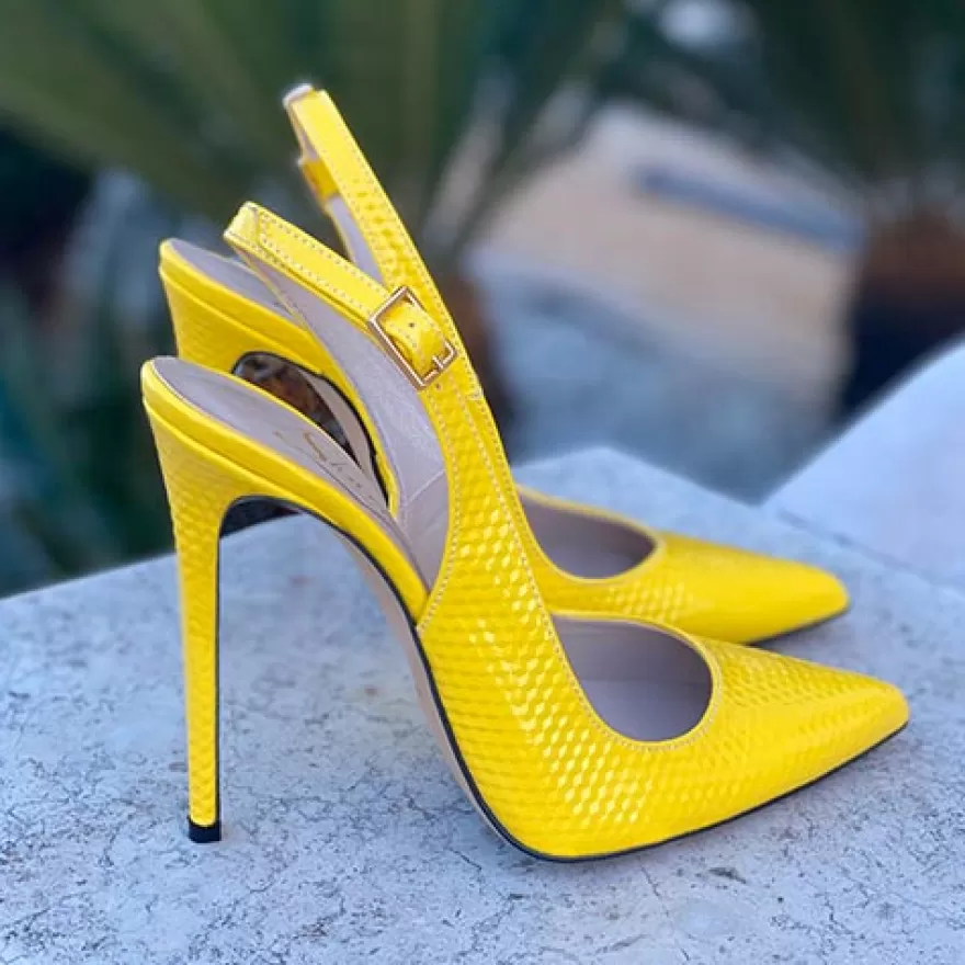 SHARLENE CALZATURE Decollete-Decollete Slingback Patent Leather Yellow Cube - Cod. 27336 Giallo