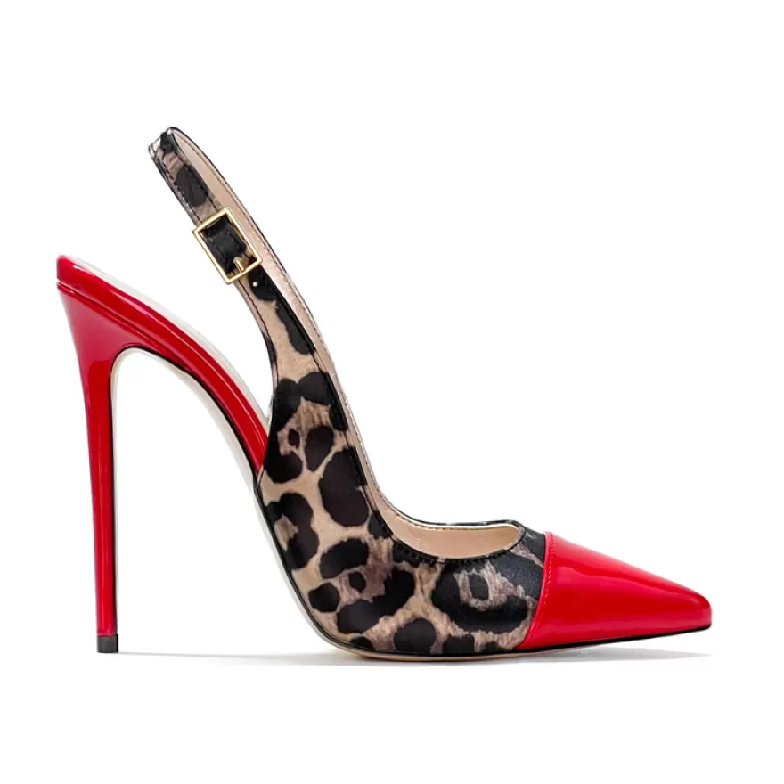 SHARLENE CALZATURE Decollete-Decollete Slingback Spotted Satin/Cherry Red Patent Leather - Code 31807 Rosso