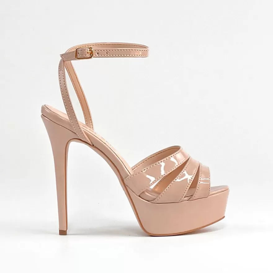 SHARLENE CALZATURE Sandals-Flesh Patent Leather Lace-Up Sandal - Cod. 33087 Carne