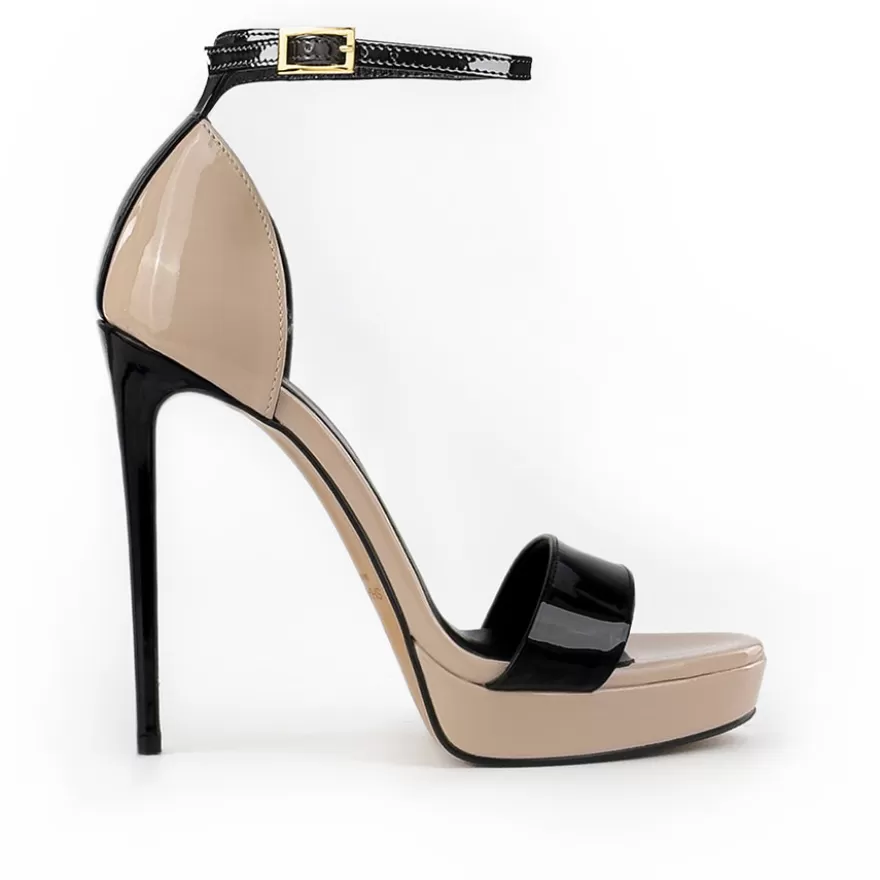 SHARLENE CALZATURE Sandals-Flesh/Black Patent Leather Sandal - Cod. 42290