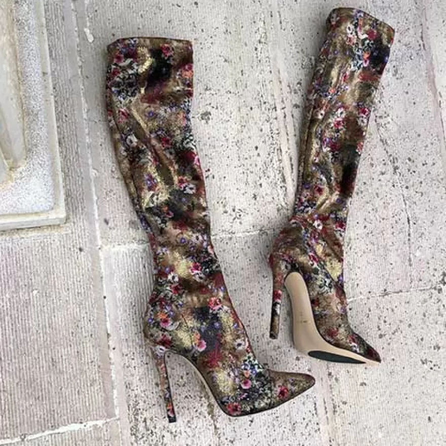 SHARLENE CALZATURE Boots-Flowered Elasticated Suede Boot - Cod. 25675