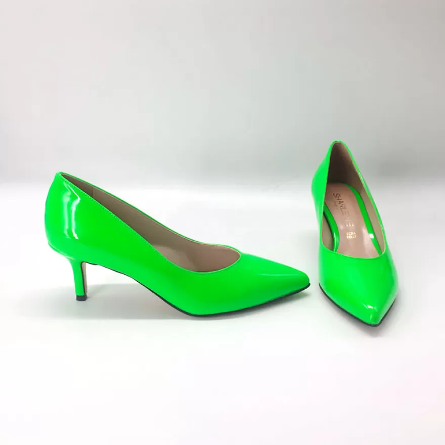 SHARLENE CALZATURE Decollete-Fluo Green Patent Leather Pumps - Cod. 21550