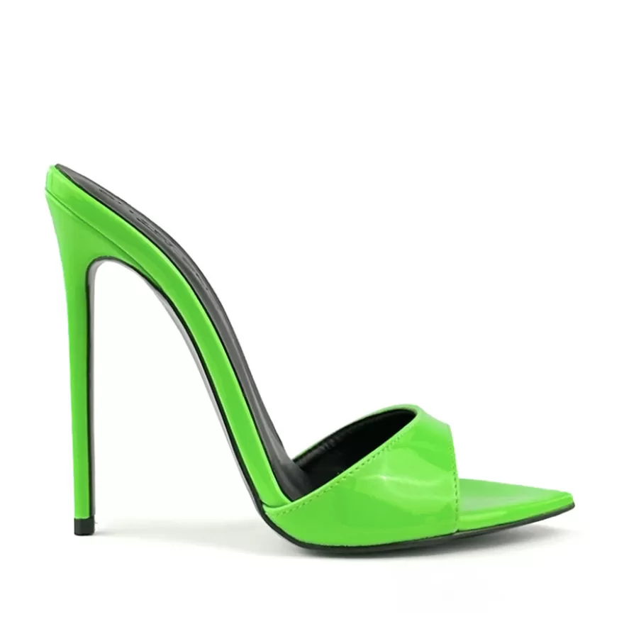 SHARLENE CALZATURE Sandals-Fluo Green Patent Leather Sabot - Cod. 41545 Verde Fluo