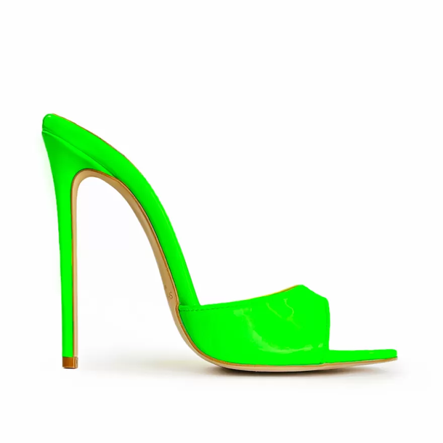 SHARLENE CALZATURE Sandals-Fluo Green Patent Leather Sabot Sandal - Cod. 32137 Verde