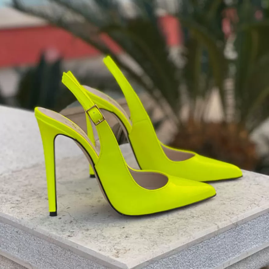 SHARLENE CALZATURE Decollete-Fluo Yellow Patent Leather Decollete - Cod. 27557