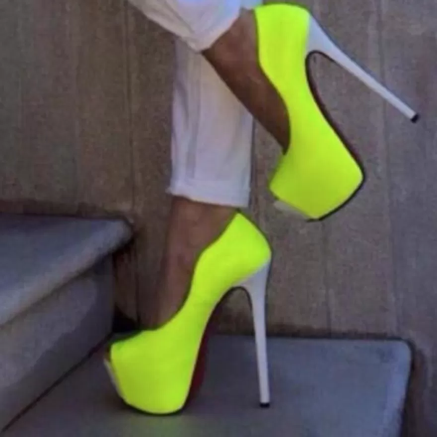 SHARLENE CALZATURE Decollete-Fluo Yellow Patent Leather/White Leather Pumps - Cod. 27845