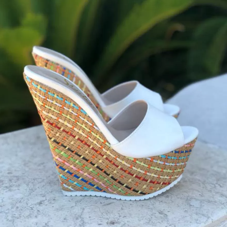 SHARLENE CALZATURE Zeppe-Footbed White Suede/ Multicolor Straw - Cod. 20850