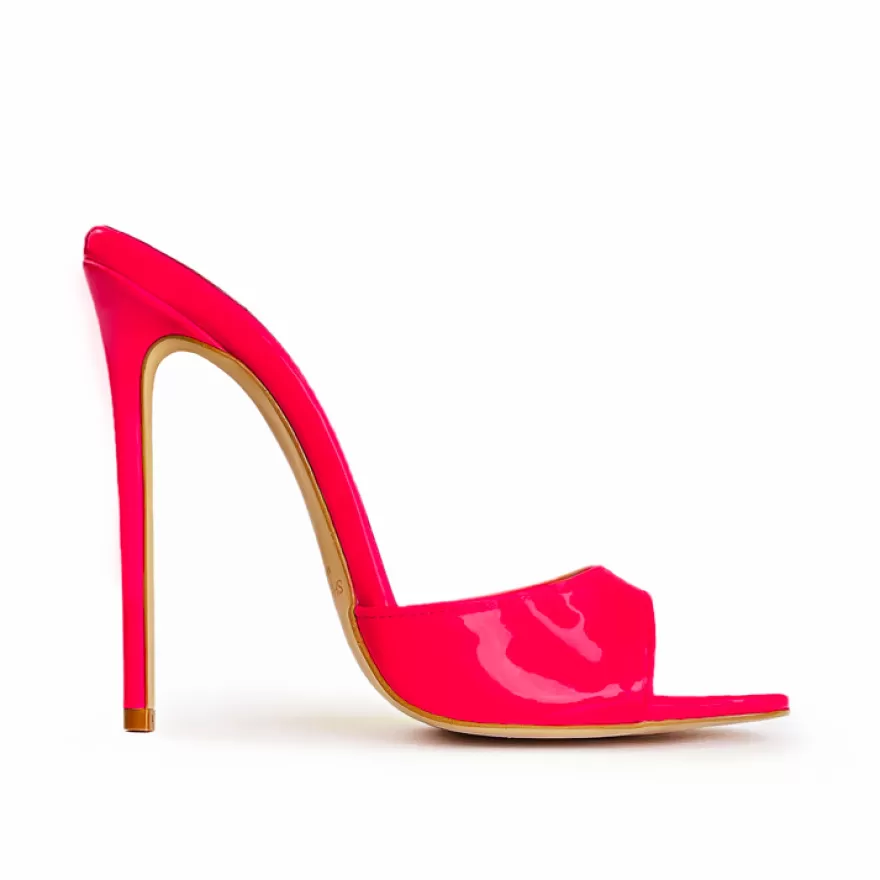 SHARLENE CALZATURE Sandals-Fuchsia Fluo Patent Leather Sabot Sandal - Cod. 32133 Fuxia