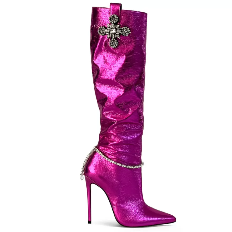 SHARLENE CALZATURE Boots-Fuchsia/ Jewel Laminated Boot - Cod. 35978 Fuxia