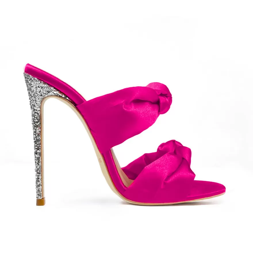 SHARLENE CALZATURE Sandals-Fuchsia Satin/ Glitter Knot Sandal - Cod. 30359 Fuxia