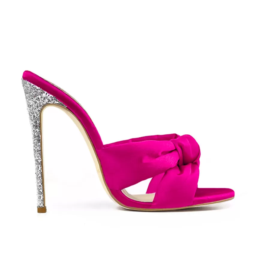 SHARLENE CALZATURE Sandals-Fuchsia Satin/ Glitter Knot Sandal - Cod. 29374 Fuxia