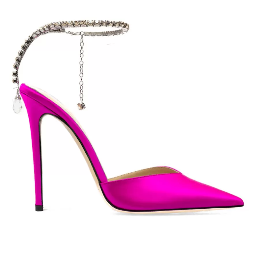 SHARLENE CALZATURE Sandals-Fuchsia Satin/ Jewel Sandal - Cod. 38683 Fuxia