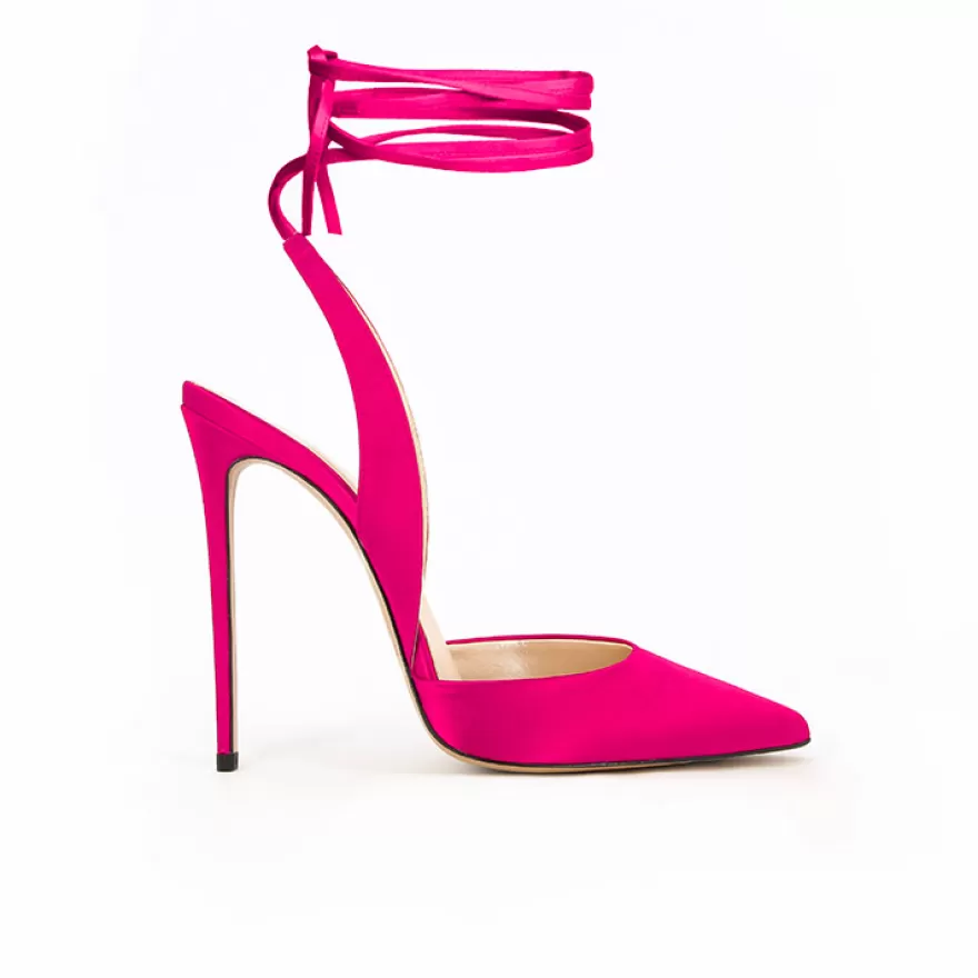 SHARLENE CALZATURE Sandals-Fuchsia Satin Lace-Up Sandal - Cod. 31426 Fuxia