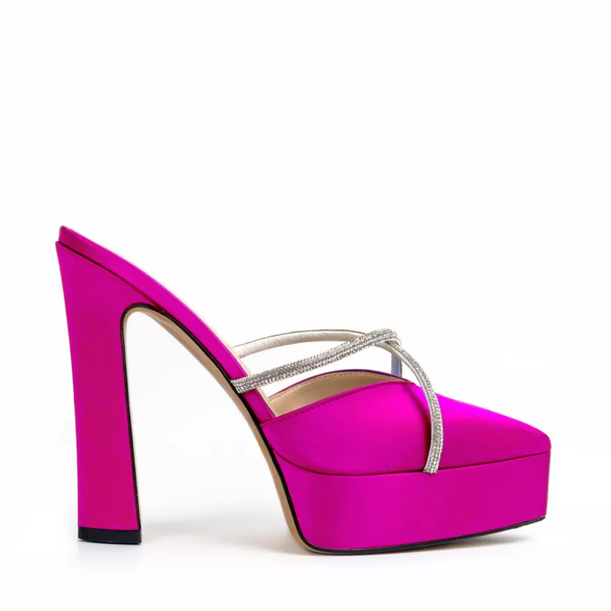 SHARLENE CALZATURE Sandals-Fuchsia Satin Sabot Sandal - Cod. 39547 Fuxia