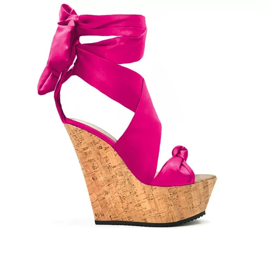 SHARLENE CALZATURE Zeppe-Fuchsia Satin/Cork Sandal Wedge - Cod. 31928 Fuxia