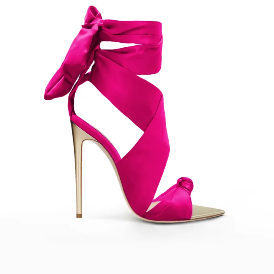 SHARLENE CALZATURE Sandals-Fuchsia Satin/Platinum Leather Knot Sandal - Cod. 29830 Fuxia