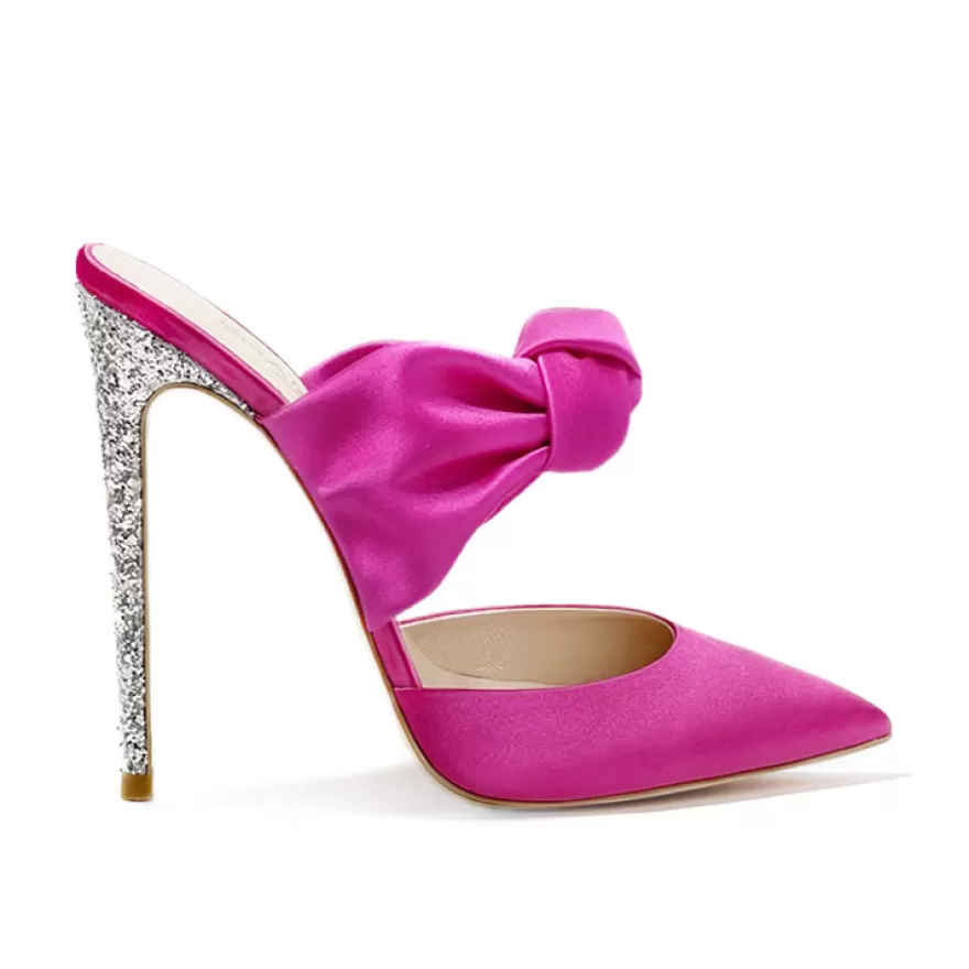 SHARLENE CALZATURE Sandals-Fuchsia Satin/Silver Glitter Sandal - Cod. 28745 Fuxia