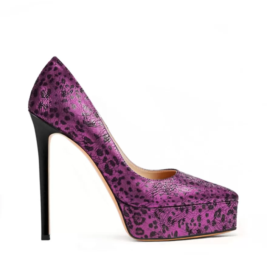 SHARLENE CALZATURE Decollete-Fuchsia/Black Spotted Laminated Pumps - Cod. 39788 Fuxia