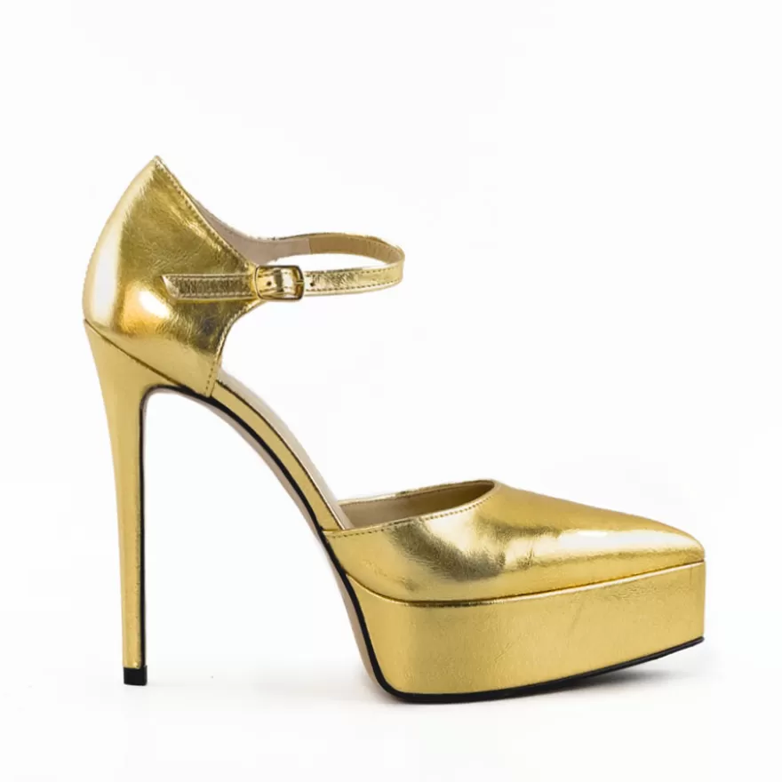 SHARLENE CALZATURE Sandals-Gold Laminated Leather Sandal - Cod. 38614 Oro