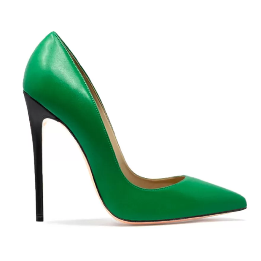 SHARLENE CALZATURE Decollete-Green/ Black Leather Decollete - Cod. 39974 Verde