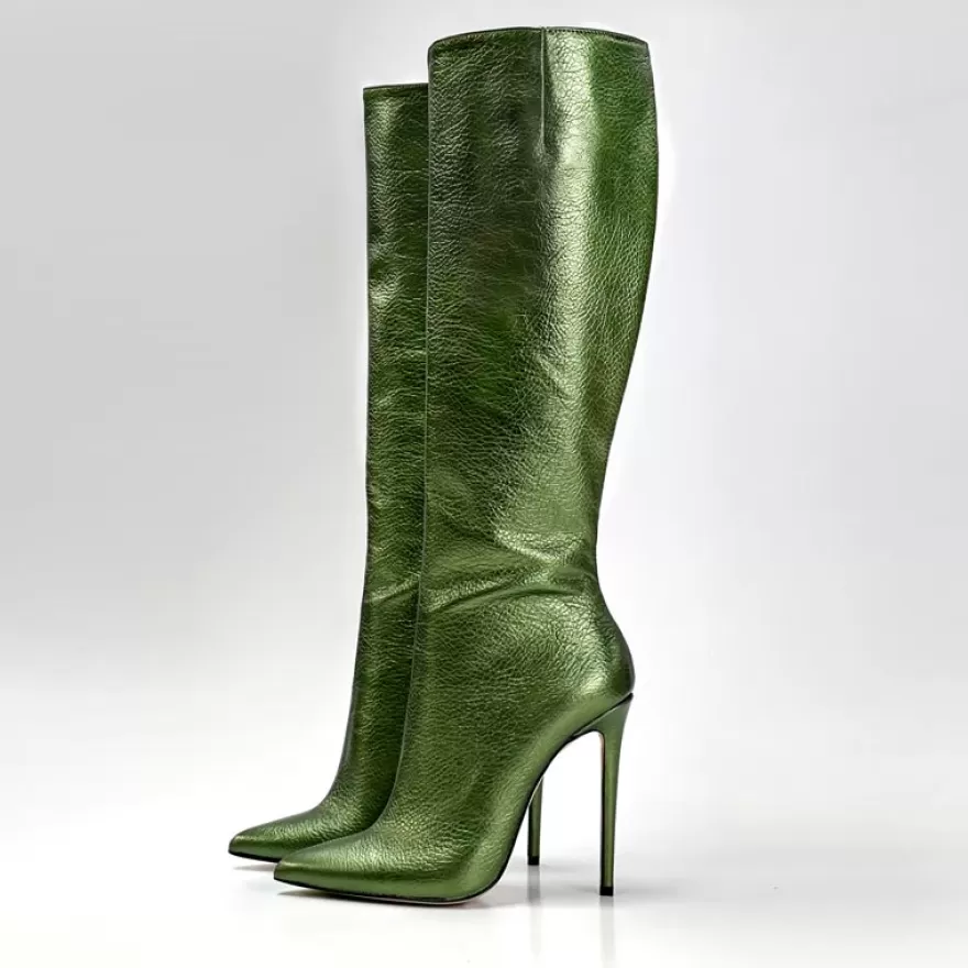 SHARLENE CALZATURE Boots-Green Laminated Leather Boot - Cod. 26377 Verde