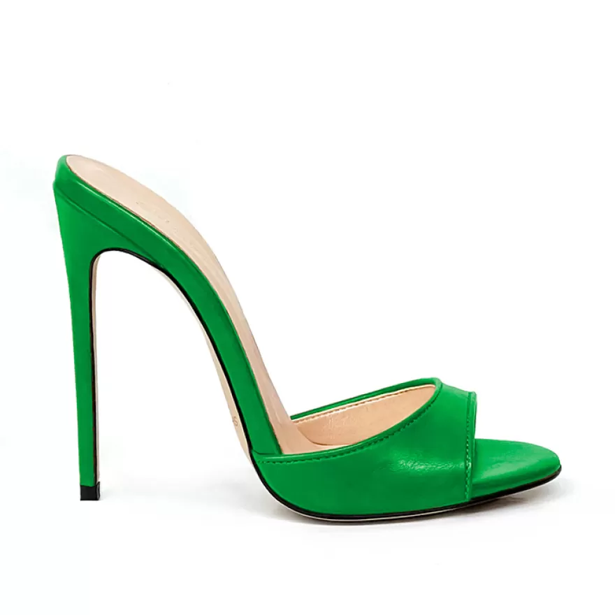 SHARLENE CALZATURE Sandals-Green Leather Sabot Sandal - Cod. 30246 Verde