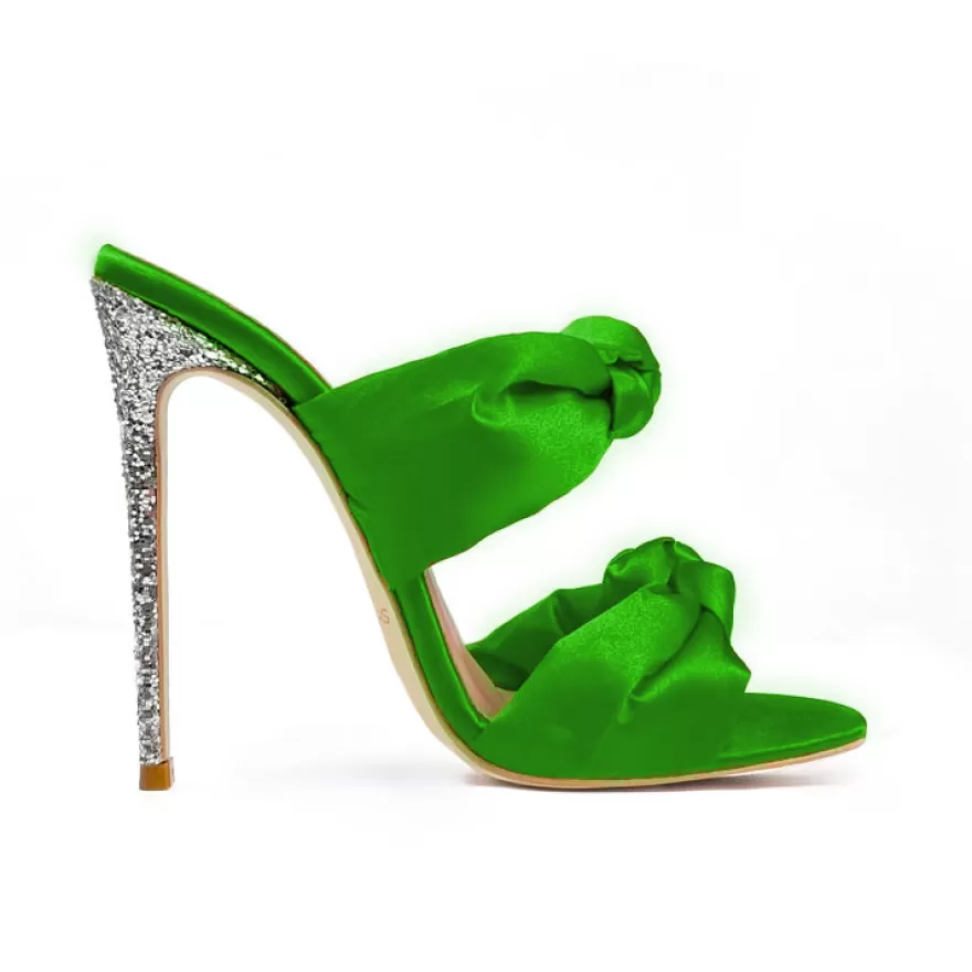 SHARLENE CALZATURE Sandals-Green Satin/ Glitter Knot Sandal - Cod. 30356 Verde